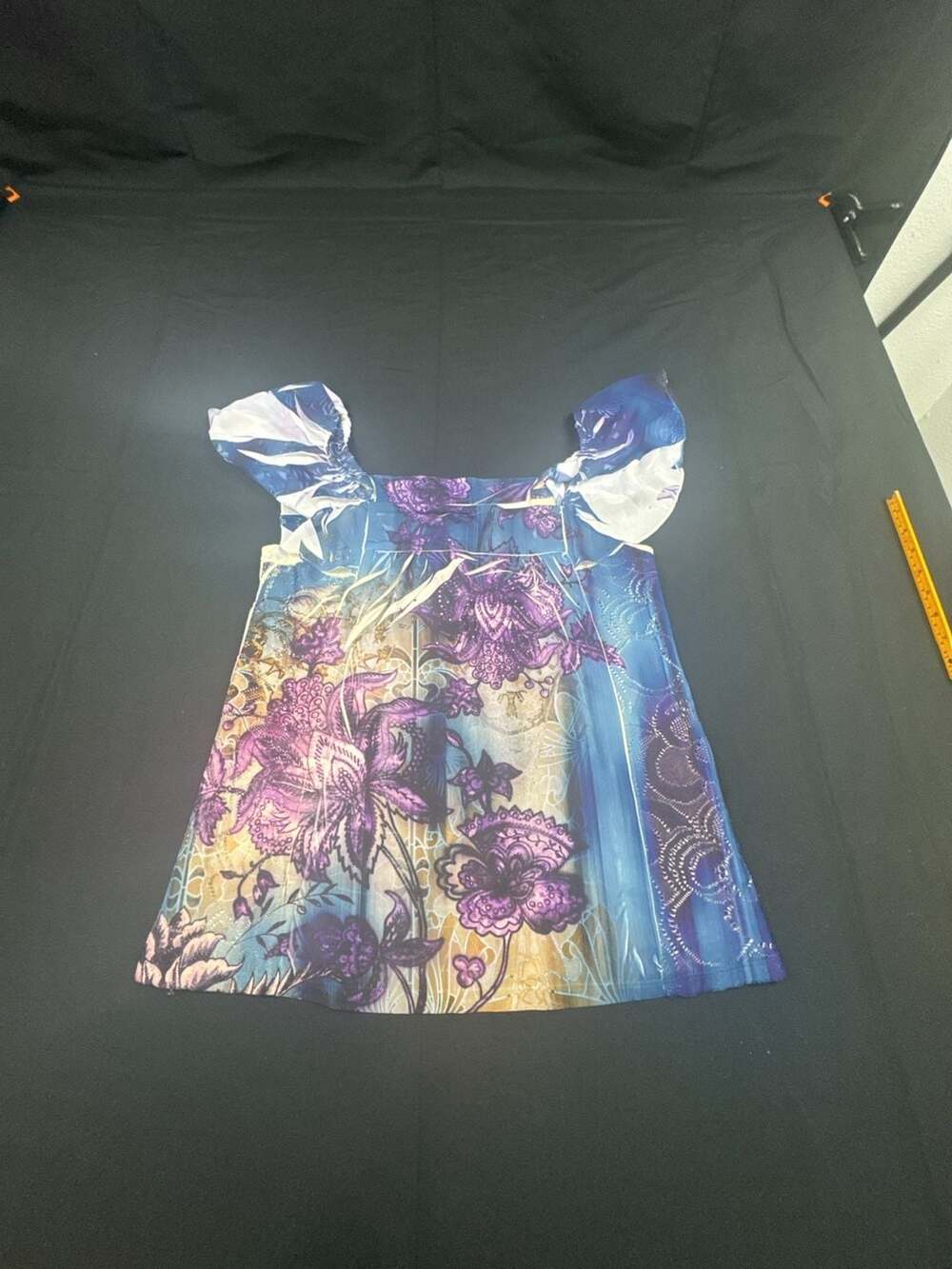 NY Collection Women's Purple Floral Paisley Square Neck Flutter Sleeve Blouse